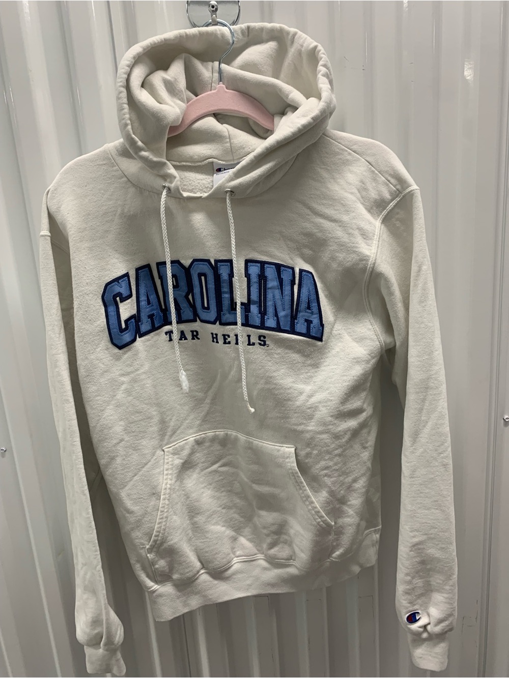 Champion North Carolina Tar Heels Embroidered White Hooded Sweatshirt